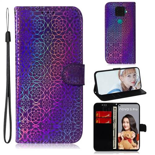 Laser Circle Shining Leather Wallet Phone Case for Huawei Mate 30 Lite(Nova 5i Pro) - Purple