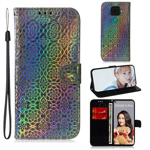 Laser Circle Shining Leather Wallet Phone Case for Huawei Mate 30 Lite(Nova 5i Pro) - Silver