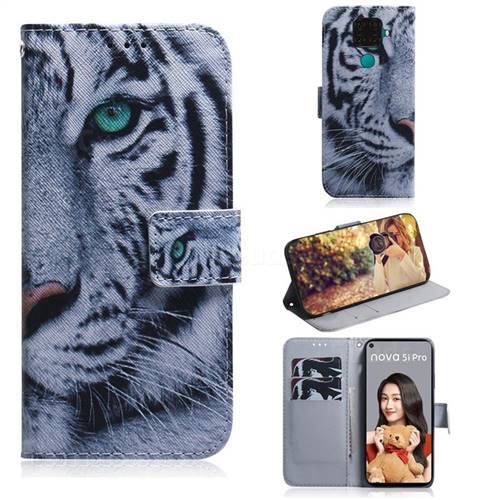 White Tiger PU Leather Wallet Case for Huawei Mate 30 Lite(Nova 5i Pro)