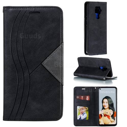 Retro S Streak Magnetic Leather Wallet Phone Case for Huawei Mate 30 Lite(Nova 5i Pro) - Black