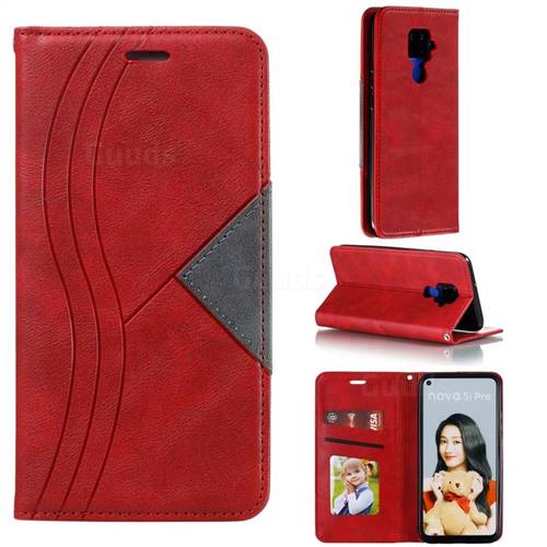 Retro S Streak Magnetic Leather Wallet Phone Case for Huawei Mate 30 Lite(Nova 5i Pro) - Red