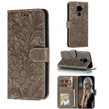 Intricate Embossing Lace Jasmine Flower Leather Wallet Case for Huawei Mate 30 Lite(Nova 5i Pro) - Gray
