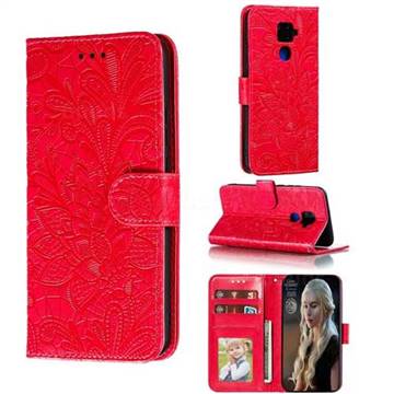 Intricate Embossing Lace Jasmine Flower Leather Wallet Case for Huawei Mate 30 Lite(Nova 5i Pro) - Red