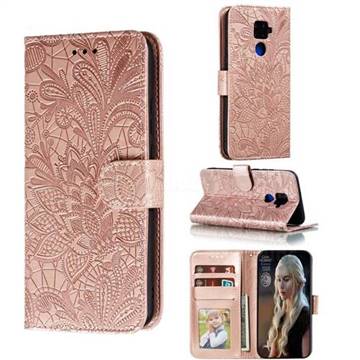 Intricate Embossing Lace Jasmine Flower Leather Wallet Case for Huawei Mate 30 Lite(Nova 5i Pro) - Rose Gold