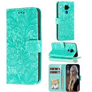 Intricate Embossing Lace Jasmine Flower Leather Wallet Case for Huawei Mate 30 Lite(Nova 5i Pro) - Green
