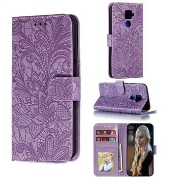 Intricate Embossing Lace Jasmine Flower Leather Wallet Case for Huawei Mate 30 Lite(Nova 5i Pro) - Purple