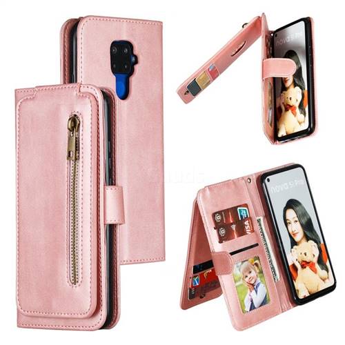 Multifunction 9 Cards Leather Zipper Wallet Phone Case for Huawei Mate 30 Lite(Nova 5i Pro) - Rose Gold
