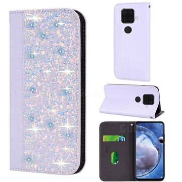 Shiny Crocodile Pattern Stitching Magnetic Closure Flip Holster Shockproof Phone Case for Huawei Mate 30 Lite(Nova 5i Pro) - White Silver