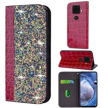 Shiny Crocodile Pattern Stitching Magnetic Closure Flip Holster Shockproof Phone Case for Huawei Mate 30 Lite(Nova 5i Pro) - Wine Red