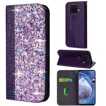 Shiny Crocodile Pattern Stitching Magnetic Closure Flip Holster Shockproof Phone Case for Huawei Mate 30 Lite(Nova 5i Pro) - Purple