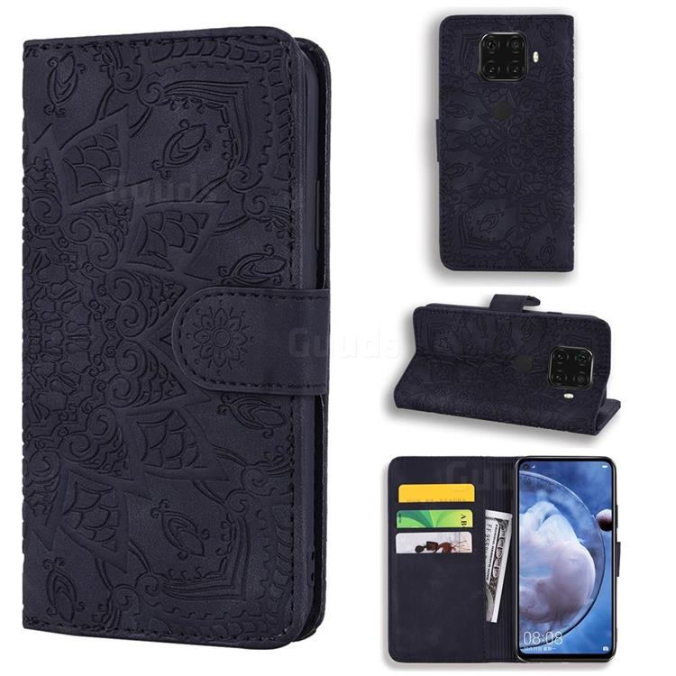 Retro Embossing Mandala Flower Leather Wallet Case for Huawei Mate 30 Lite(Nova 5i Pro) - Black