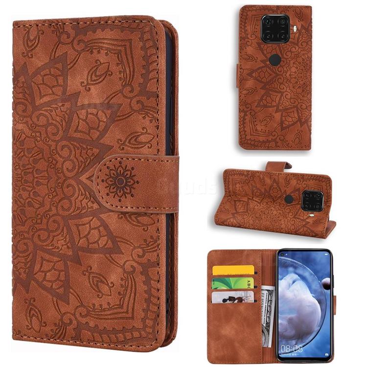 Retro Embossing Mandala Flower Leather Wallet Case for Huawei Mate 30 Lite(Nova 5i Pro) - Brown