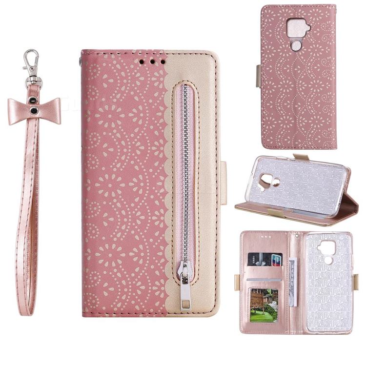 Luxury Lace Zipper Stitching Leather Phone Wallet Case for Huawei Mate 30 Lite(Nova 5i Pro) - Pink