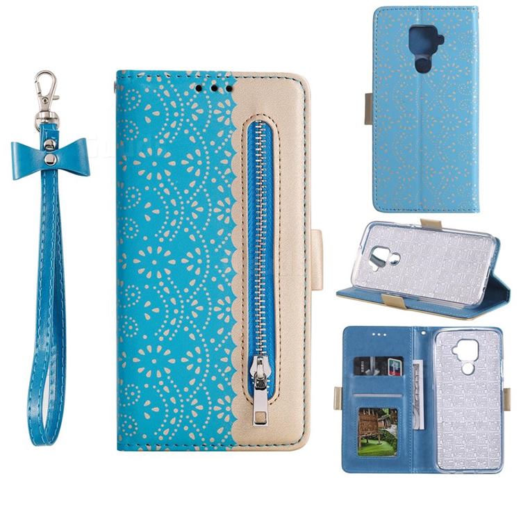 Luxury Lace Zipper Stitching Leather Phone Wallet Case for Huawei Mate 30 Lite(Nova 5i Pro) - Blue