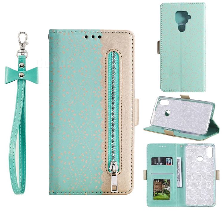 Luxury Lace Zipper Stitching Leather Phone Wallet Case for Huawei Mate 30 Lite(Nova 5i Pro) - Green