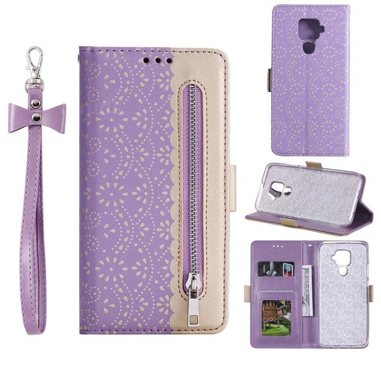 Luxury Lace Zipper Stitching Leather Phone Wallet Case for Huawei Mate 30 Lite(Nova 5i Pro) - Purple