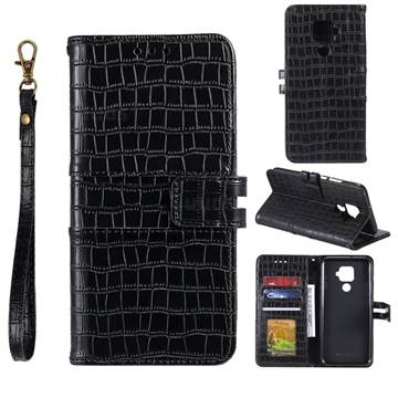 Luxury Crocodile Magnetic Leather Wallet Phone Case for Huawei Mate 30 Lite(Nova 5i Pro) - Black