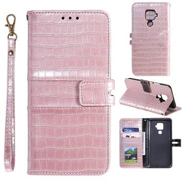 Luxury Crocodile Magnetic Leather Wallet Phone Case for Huawei Mate 30 Lite(Nova 5i Pro) - Rose Gold