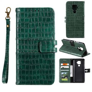 Luxury Crocodile Magnetic Leather Wallet Phone Case for Huawei Mate 30 Lite(Nova 5i Pro) - Green
