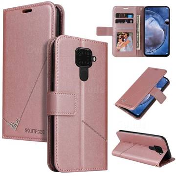 GQ.UTROBE Right Angle Silver Pendant Leather Wallet Phone Case for Huawei Mate 30 Lite(Nova 5i Pro) - Rose Gold