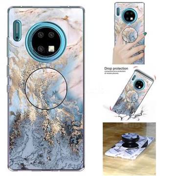 Golden Gray Marble Pop Stand Holder Varnish Phone Cover for Huawei Mate 30 Pro