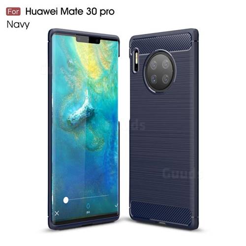 Luxury Carbon Fiber Brushed Wire Drawing Silicone TPU Back Cover for Huawei Mate 30 Pro - Navy