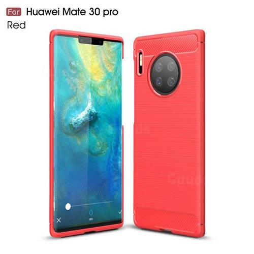 Luxury Carbon Fiber Brushed Wire Drawing Silicone TPU Back Cover for Huawei Mate 30 Pro - Red