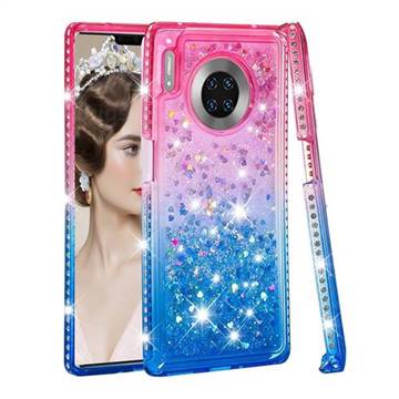 Diamond Frame Liquid Glitter Quicksand Sequins Phone Case for Huawei Mate 30 Pro - Pink Blue