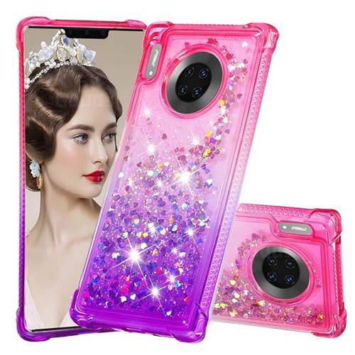 Rainbow Gradient Liquid Glitter Quicksand Sequins Phone Case for Huawei Mate 30 Pro - Pink Purple