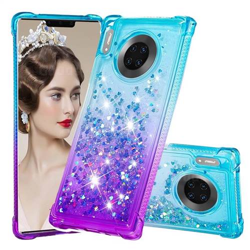 Rainbow Gradient Liquid Glitter Quicksand Sequins Phone Case for Huawei Mate 30 Pro - Blue Purple
