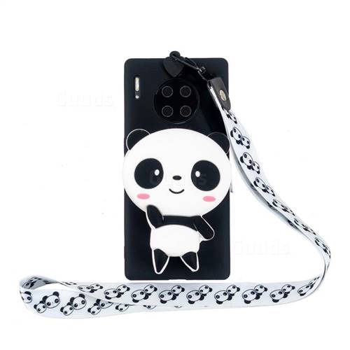 White Panda Neck Lanyard Zipper Wallet Silicone Case for Huawei Mate 30 Pro