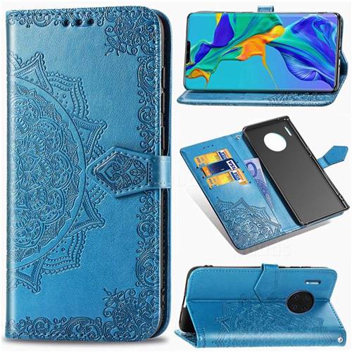 Embossing Imprint Mandala Flower Leather Wallet Case for Huawei Mate 30 Pro - Blue