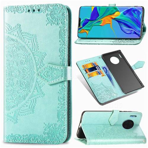 Embossing Imprint Mandala Flower Leather Wallet Case for Huawei Mate 30 Pro - Green