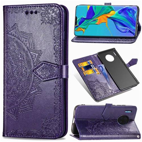 Embossing Imprint Mandala Flower Leather Wallet Case for Huawei Mate 30 Pro - Purple