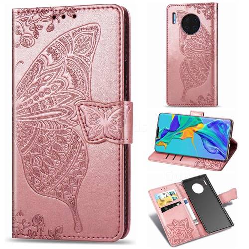 Embossing Mandala Flower Butterfly Leather Wallet Case for Huawei Mate 30 Pro - Rose Gold