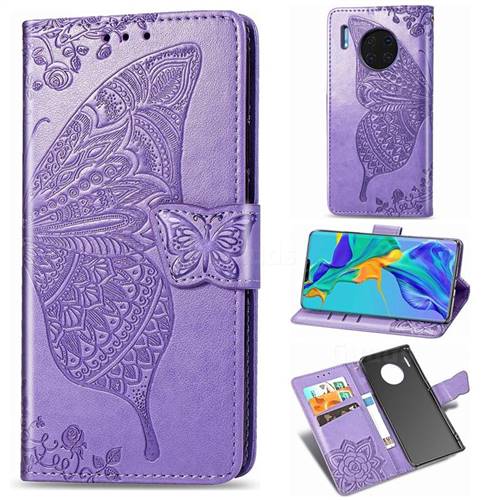 Embossing Mandala Flower Butterfly Leather Wallet Case for Huawei Mate 30 Pro - Light Purple