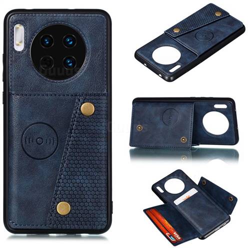 Retro Multifunction Card Slots Stand Leather Coated Phone Back Cover for Huawei Mate 30 Pro - Blue
