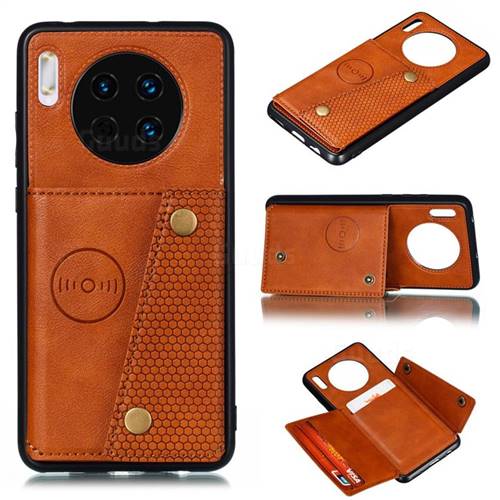 Retro Multifunction Card Slots Stand Leather Coated Phone Back Cover for Huawei Mate 30 Pro - Brown
