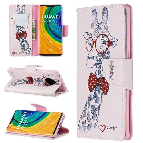 Glasses Giraffe Leather Wallet Case for Huawei Mate 30 Pro