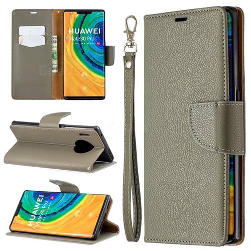 Classic Luxury Litchi Leather Phone Wallet Case for Huawei Mate 30 Pro - Gray