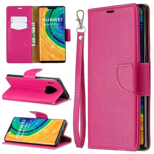 Classic Luxury Litchi Leather Phone Wallet Case for Huawei Mate 30 Pro - Rose