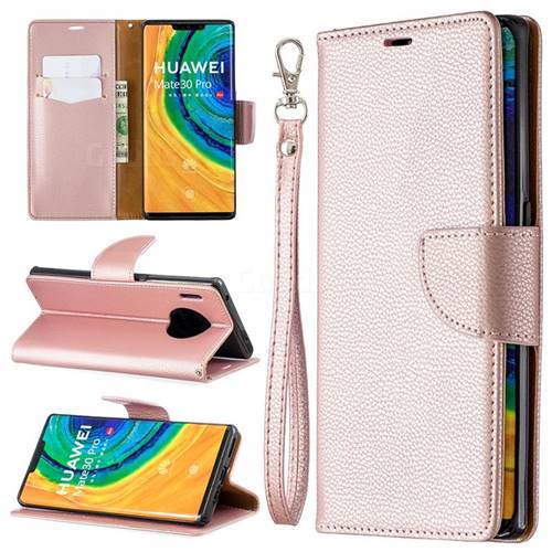 Classic Luxury Litchi Leather Phone Wallet Case for Huawei Mate 30 Pro - Golden