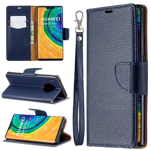 Classic Luxury Litchi Leather Phone Wallet Case for Huawei Mate 30 Pro - Blue