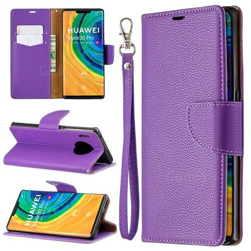 Classic Luxury Litchi Leather Phone Wallet Case for Huawei Mate 30 Pro - Purple