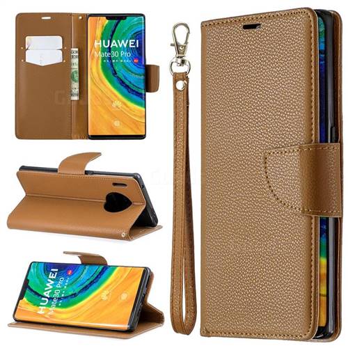 Classic Luxury Litchi Leather Phone Wallet Case for Huawei Mate 30 Pro - Brown