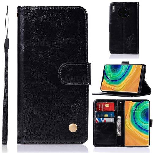 Luxury Retro Leather Wallet Case for Huawei Mate 30 Pro - Black