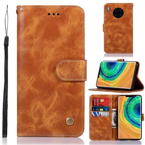 Luxury Retro Leather Wallet Case for Huawei Mate 30 Pro - Golden