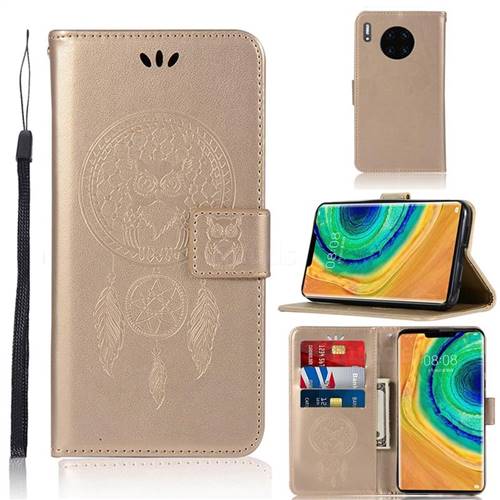 Intricate Embossing Owl Campanula Leather Wallet Case for Huawei Mate 30 Pro - Champagne