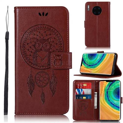 Intricate Embossing Owl Campanula Leather Wallet Case for Huawei Mate 30 Pro - Brown