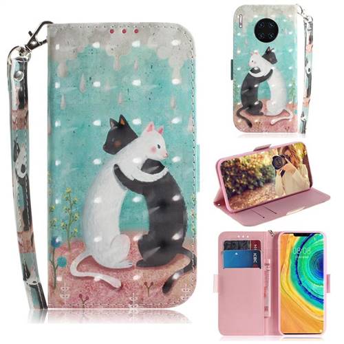 Black and White Cat 3D Painted Leather Wallet Phone Case for Huawei Mate 30 Pro